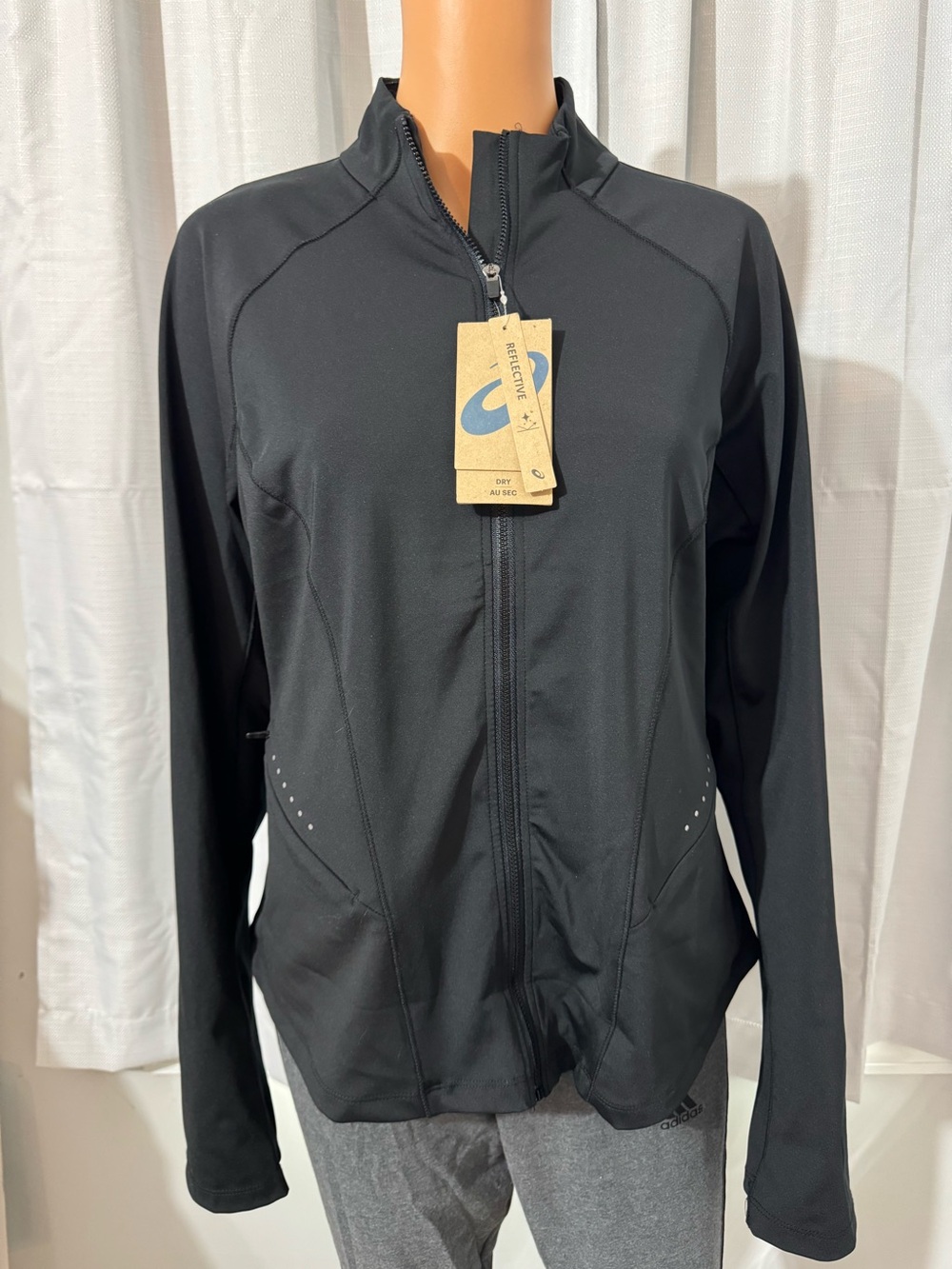 Cool ASICS size XL black full zip wicking reflective jacket women new